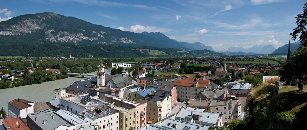 High angle view of townscape against sky - rattenberg im inntal