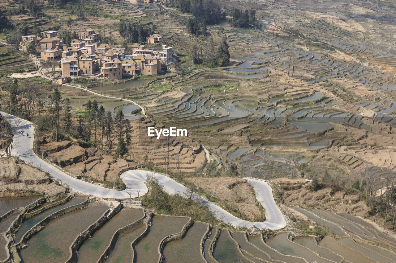 High angle view of rice terrace at yuanyang