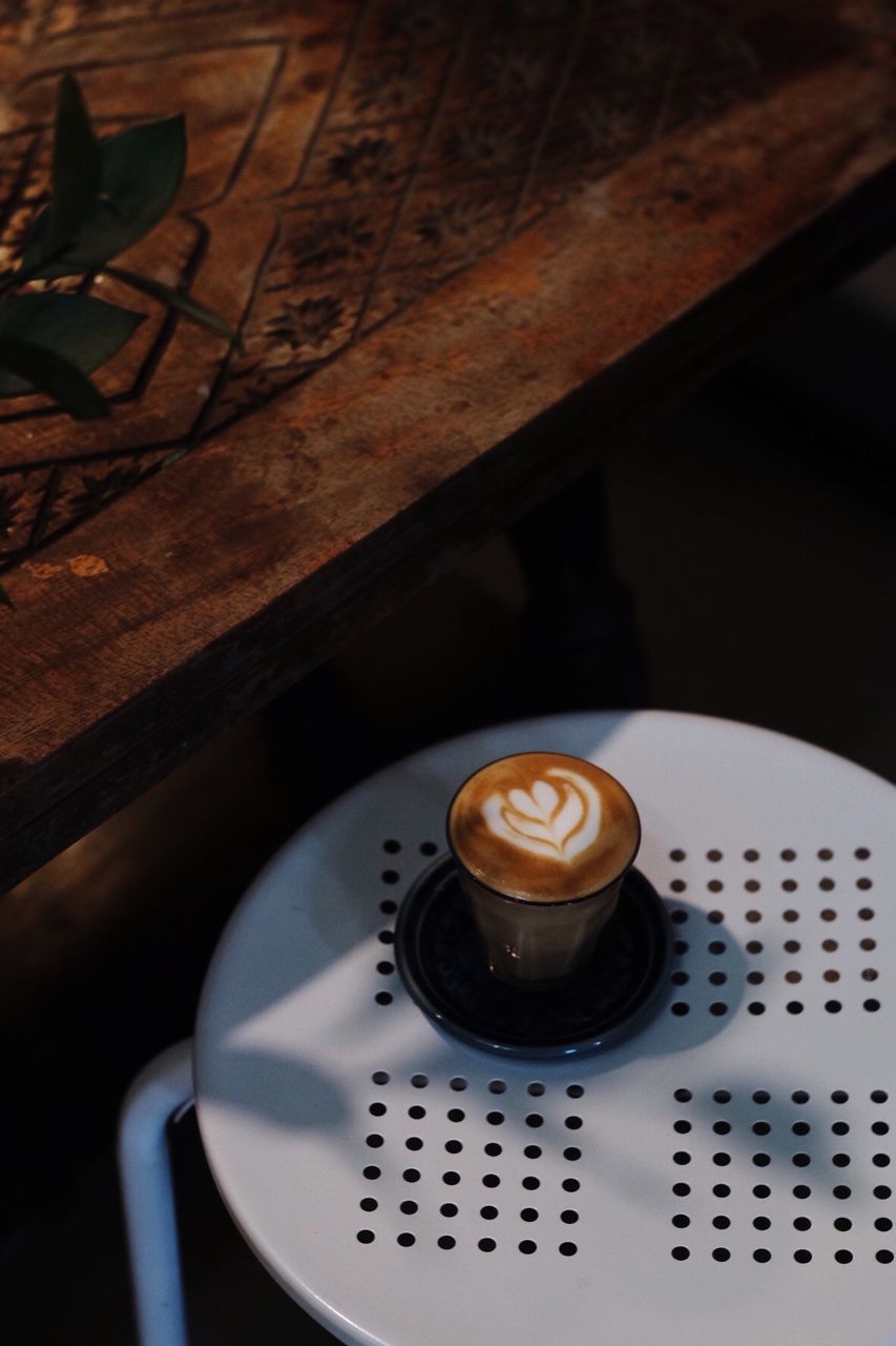 High angle view of coffee on table