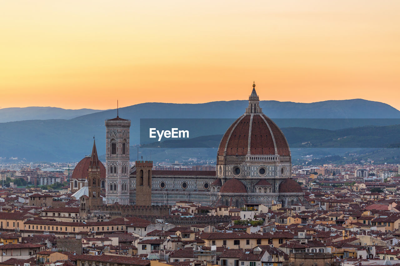 Cityscape view at florence cathedral at sunset