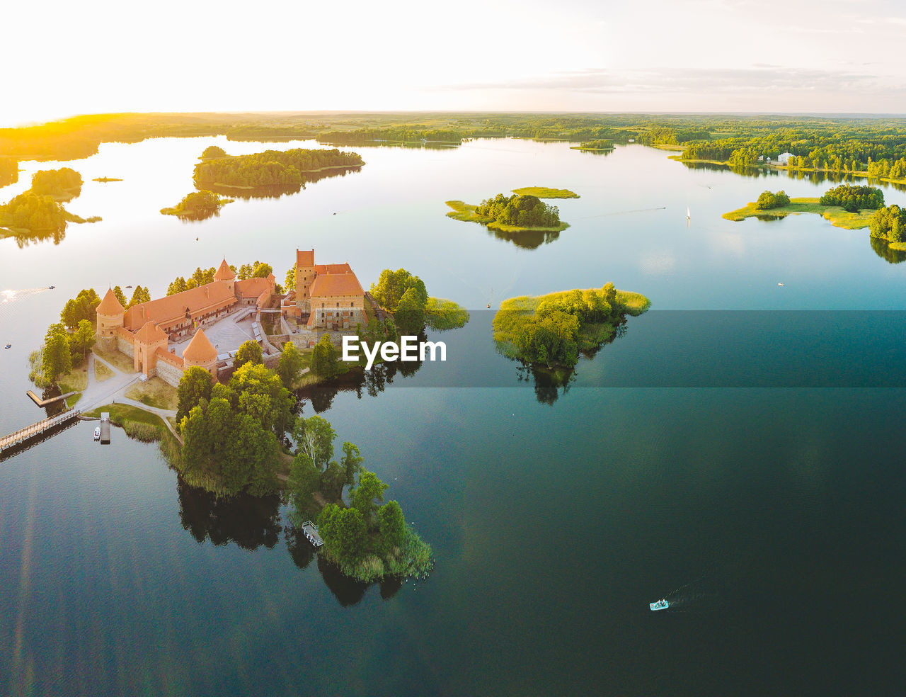 High angle view of plants by lake against sky