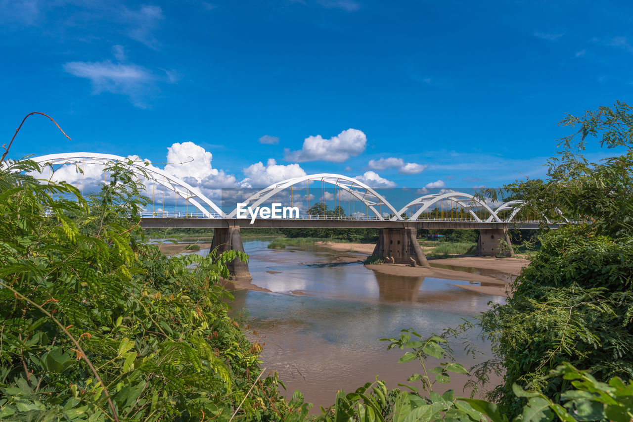 Bridge over river against blue sky