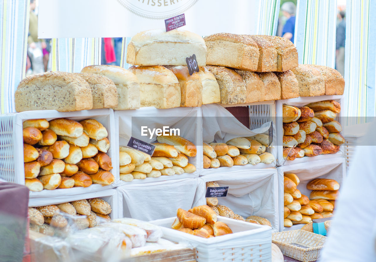 Variety of breads for sale in bakery