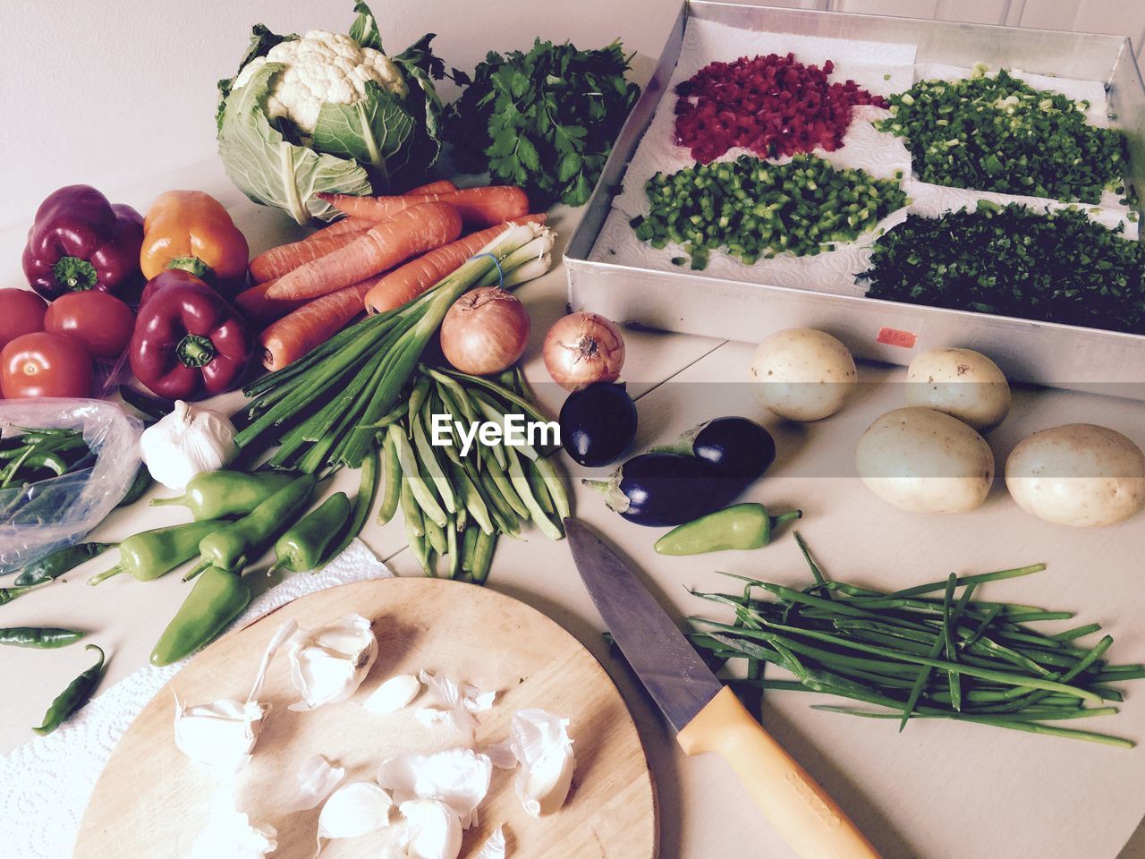 High angle view of vegetables on floor