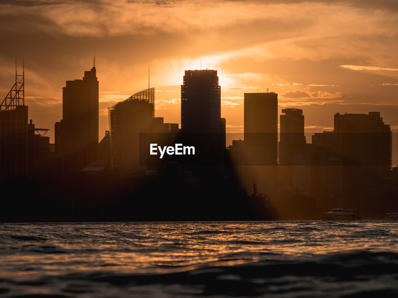 View of skyscrapers at sunset