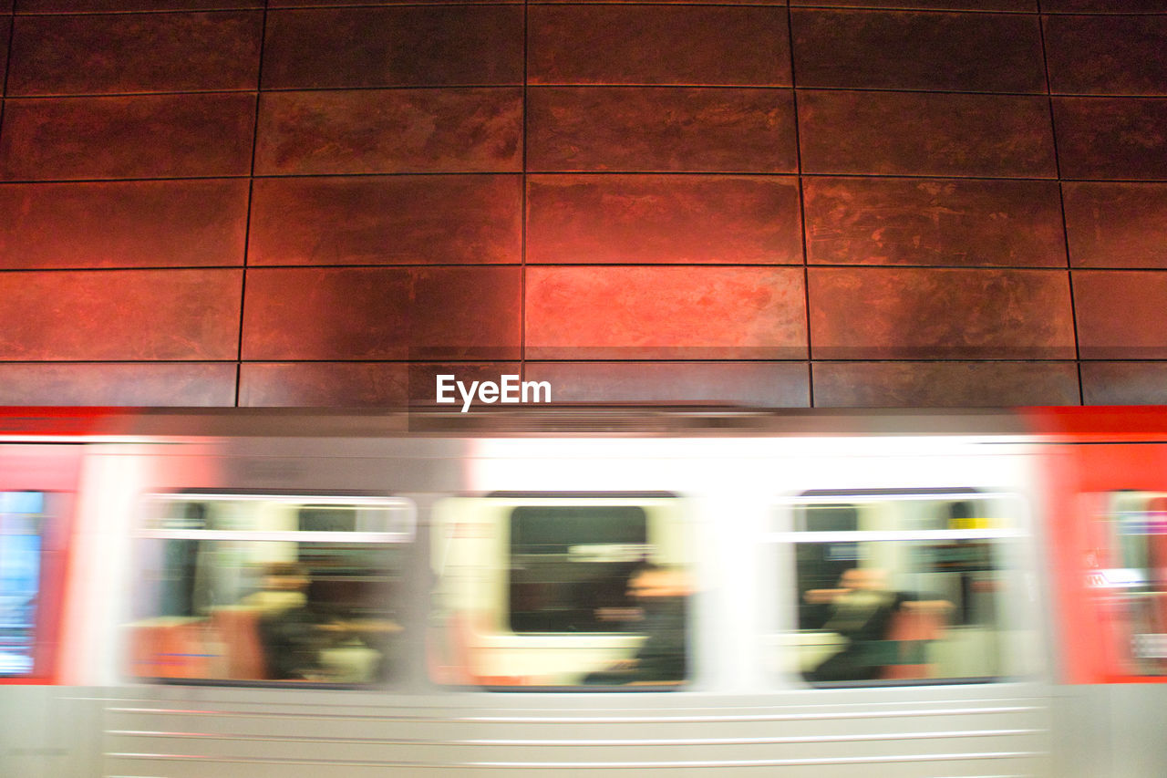 Blurred motion of train at subway station