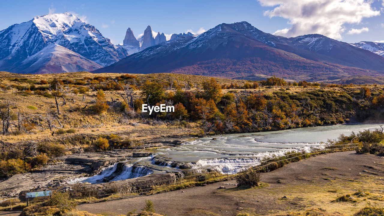 The worth seeing rapids at the waterfall cascada rio paine, chile, patagonia