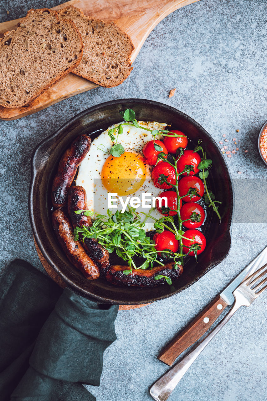 Directly above shot of food in bowl on marble