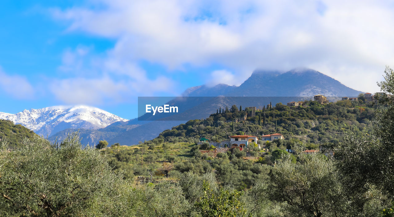 Scenic view of snowcapped mountains against sky