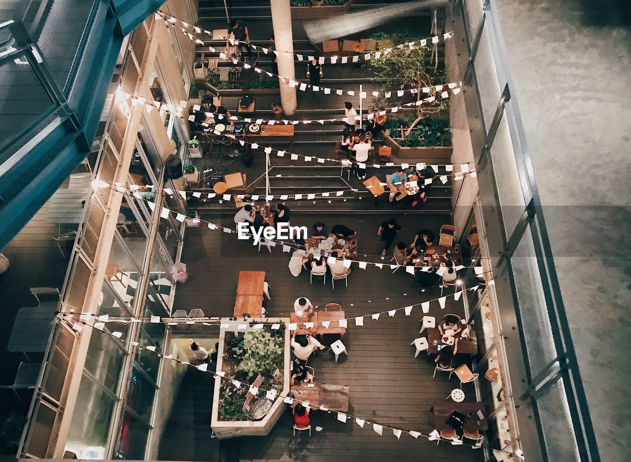 High angle view of people on sitting in restaurant 