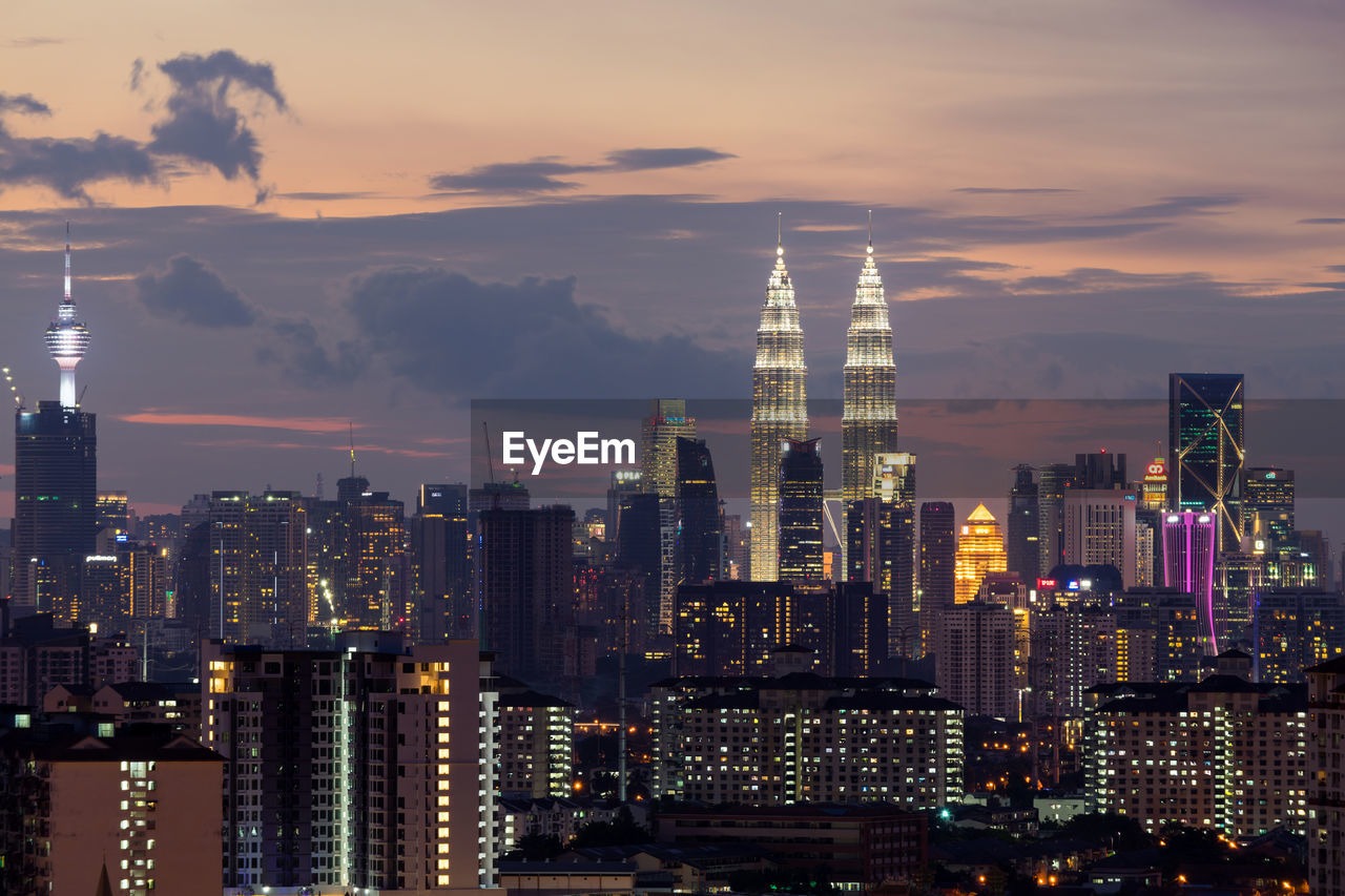 Skyscrapers in kuala lumpur at dusk