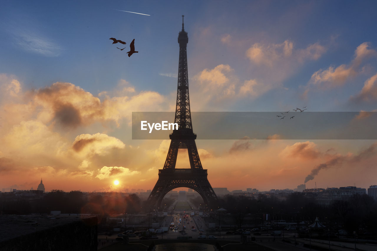 Communications tower at sunset