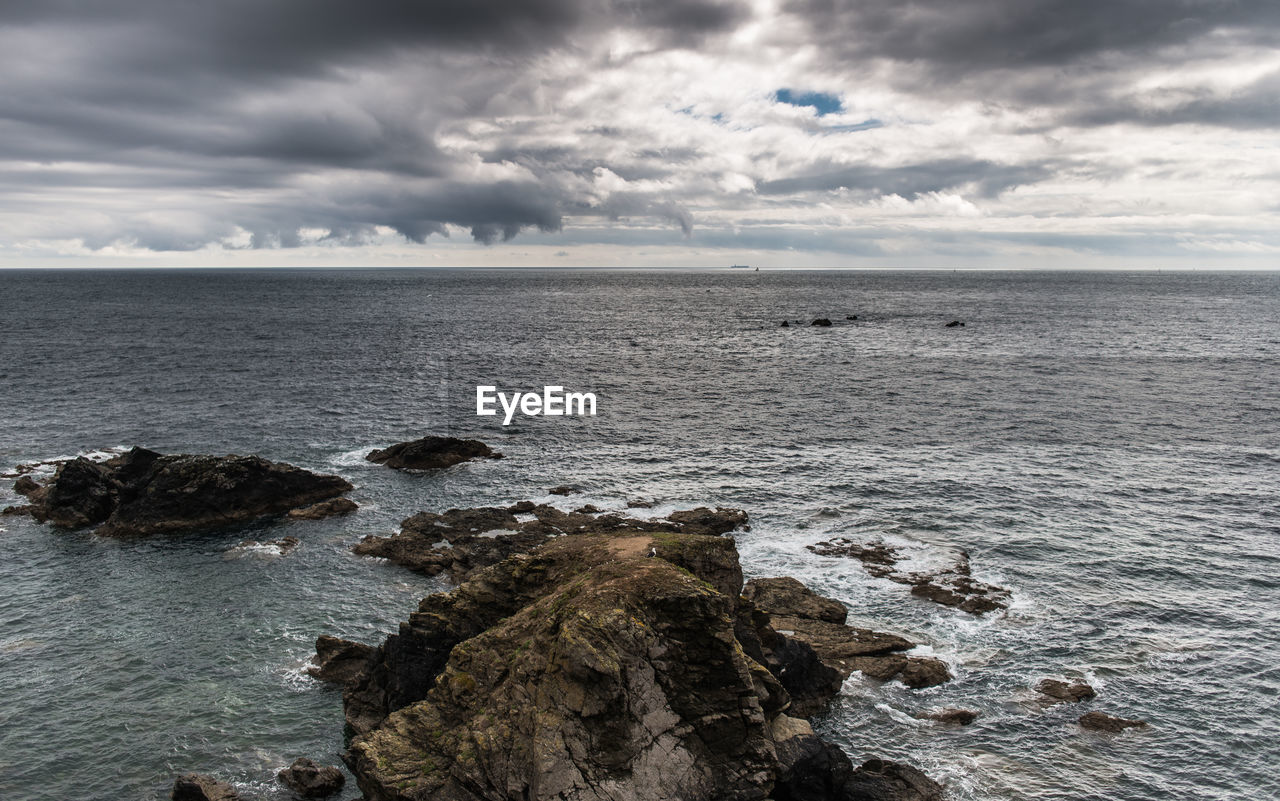 Scenic view of sea against cloudy sky