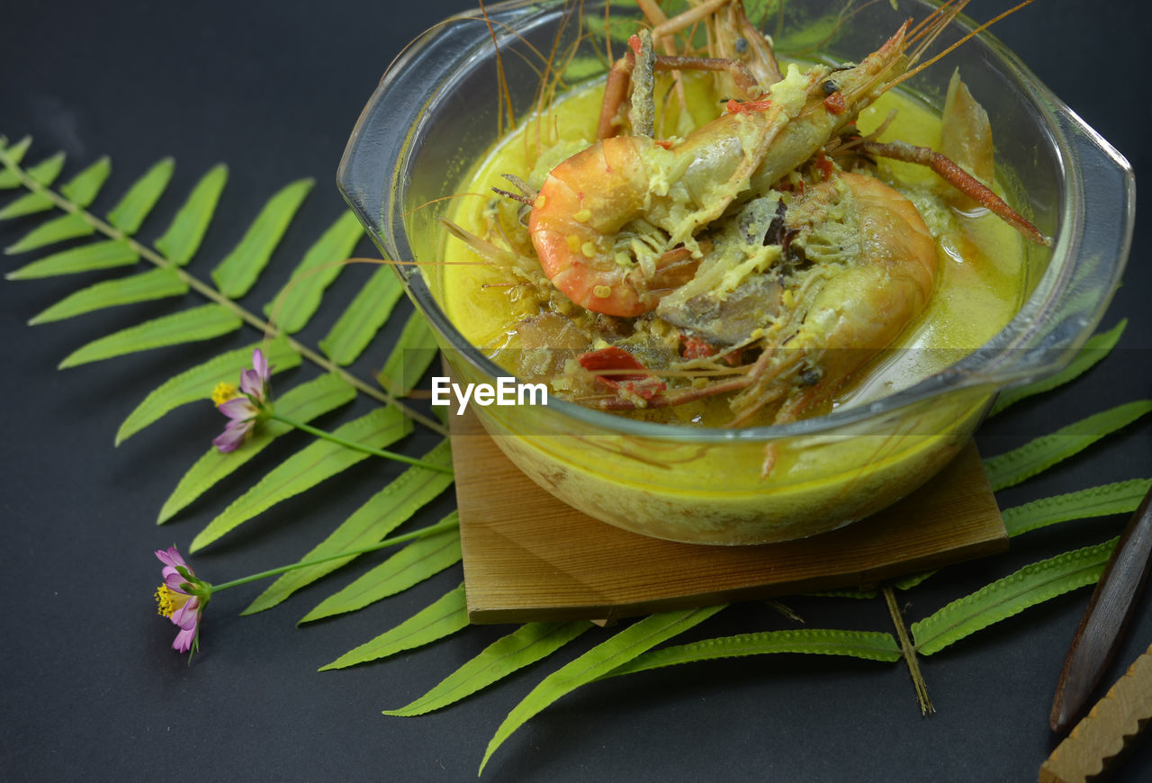 Fresh water prawn cooked with coconut gravy