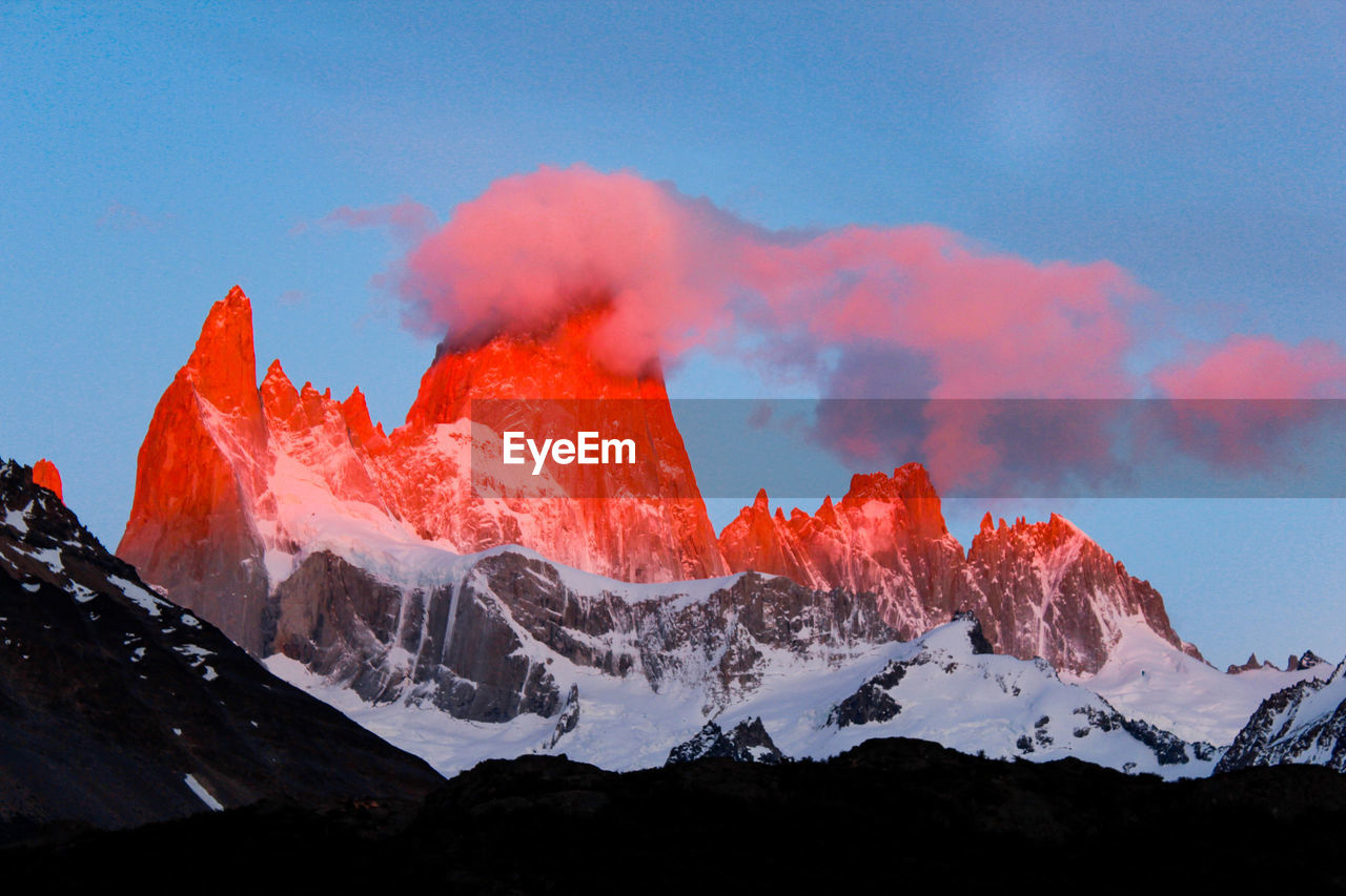 Scenic view of snowcapped mountains against sky