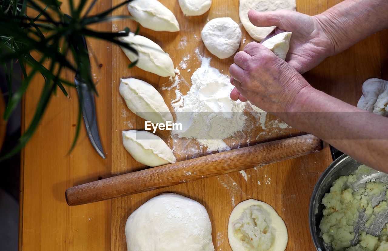 The process of making homemade pies with potatoes. 