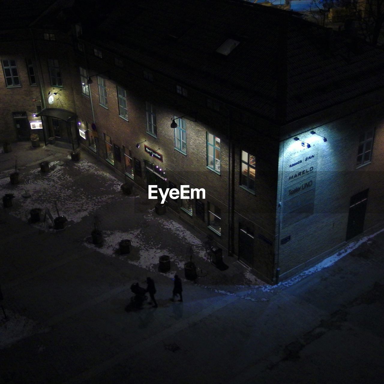 High angle view of street at night