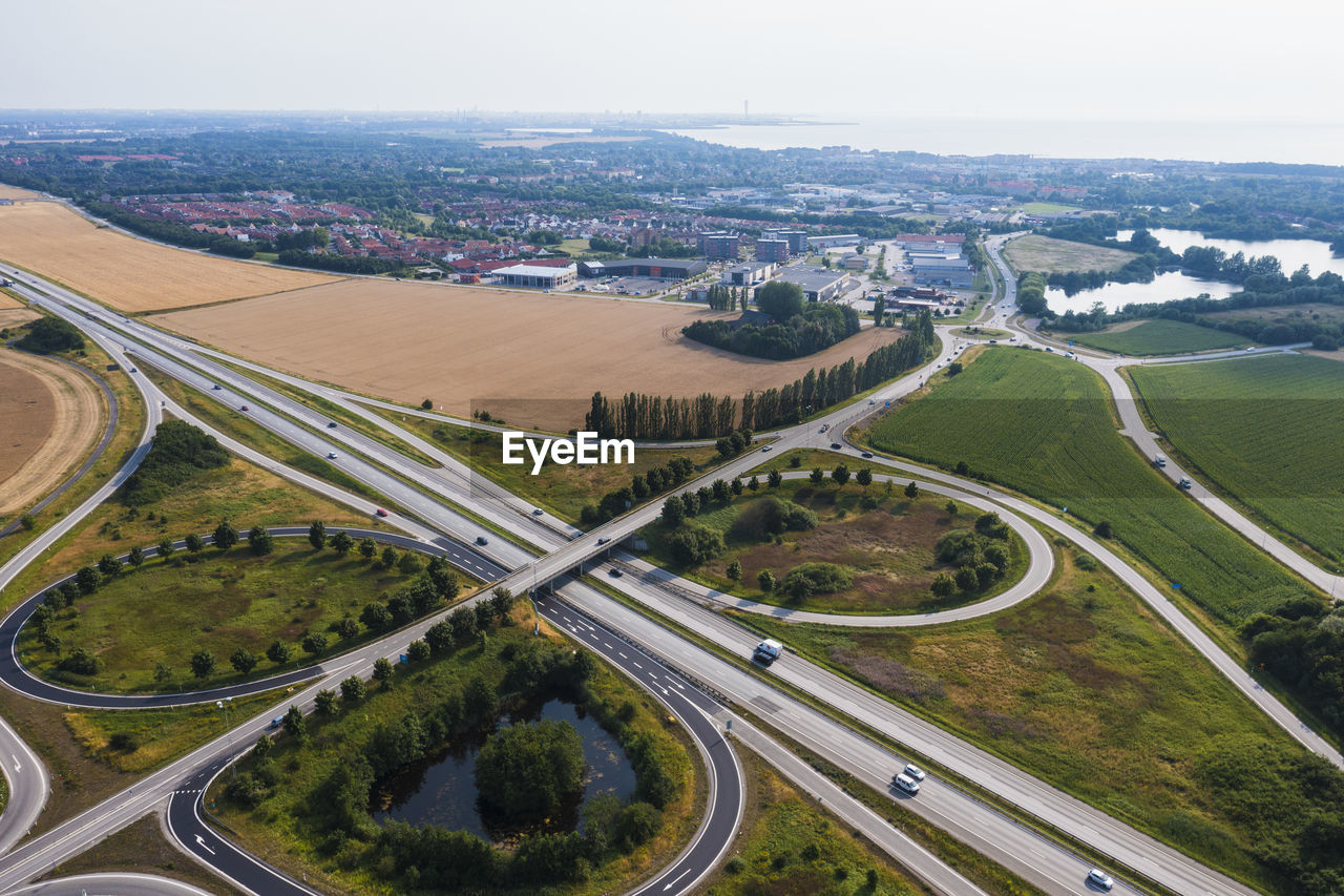 High angle view of road junction