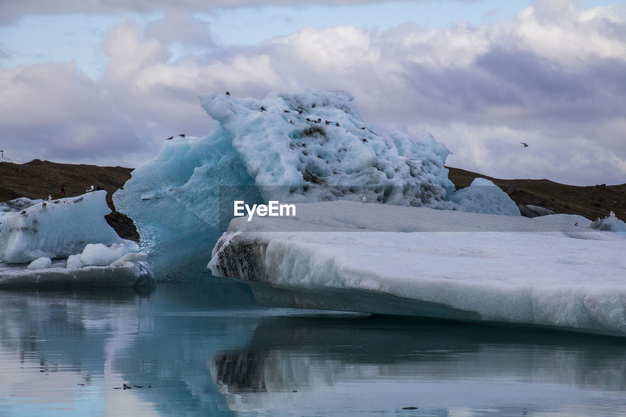 Scenic view of frozen lake against sky