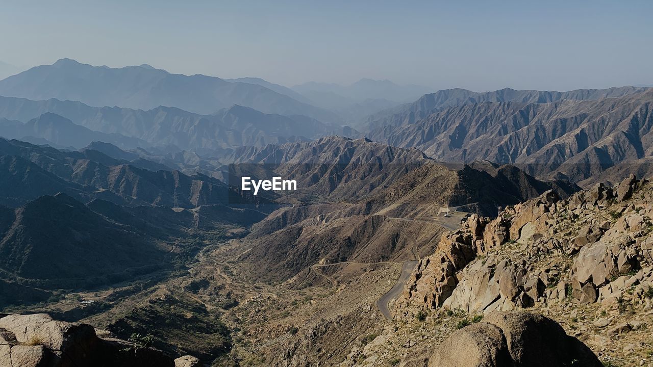 Panoramic view of mountains against sky