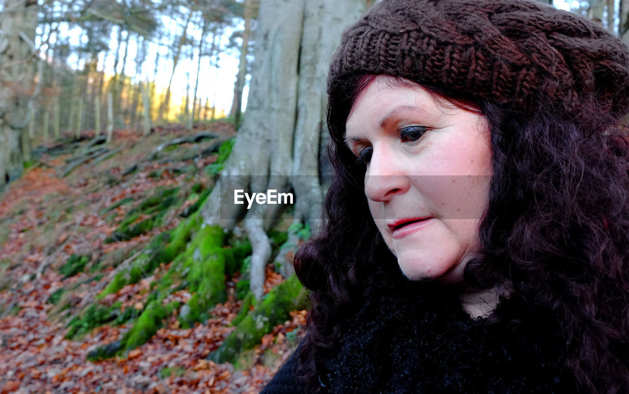 Close up of woman in forest