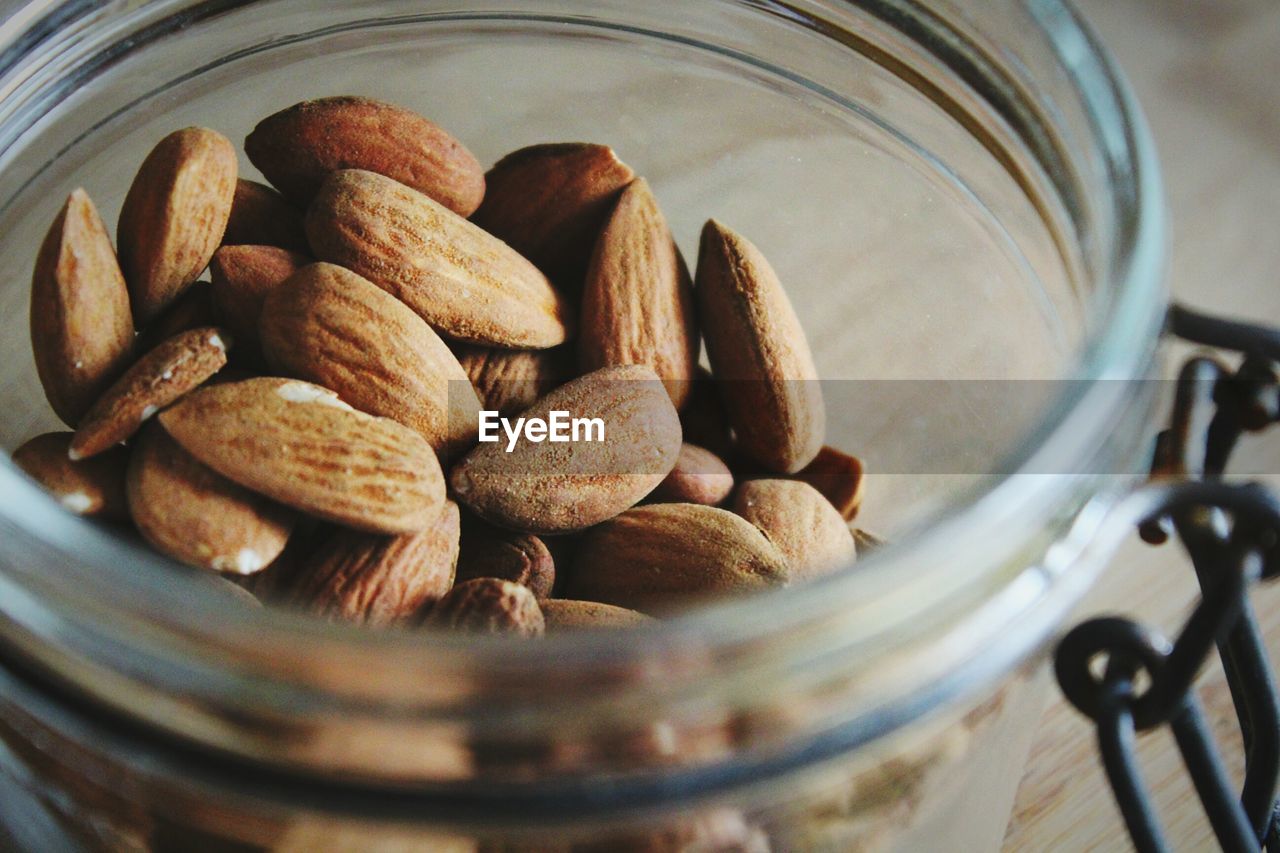 Close-up of almonds in jar