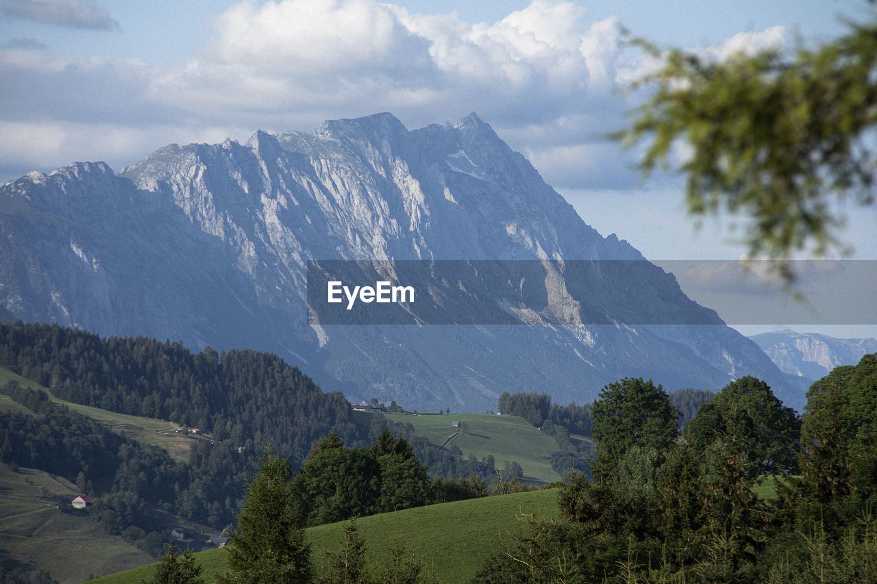 Scenic view of mountains during sunset