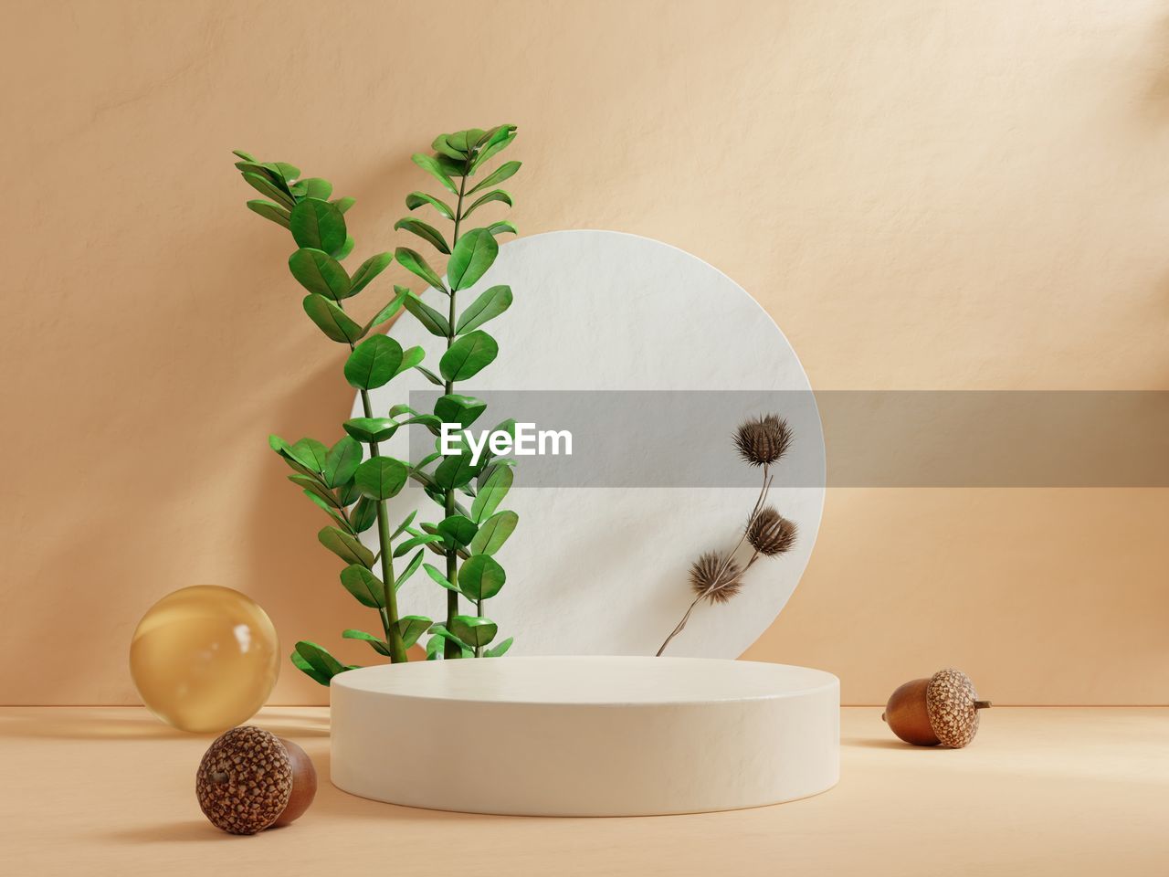 Mockup podium for product presentation on pastel light stucco background.3d rendering