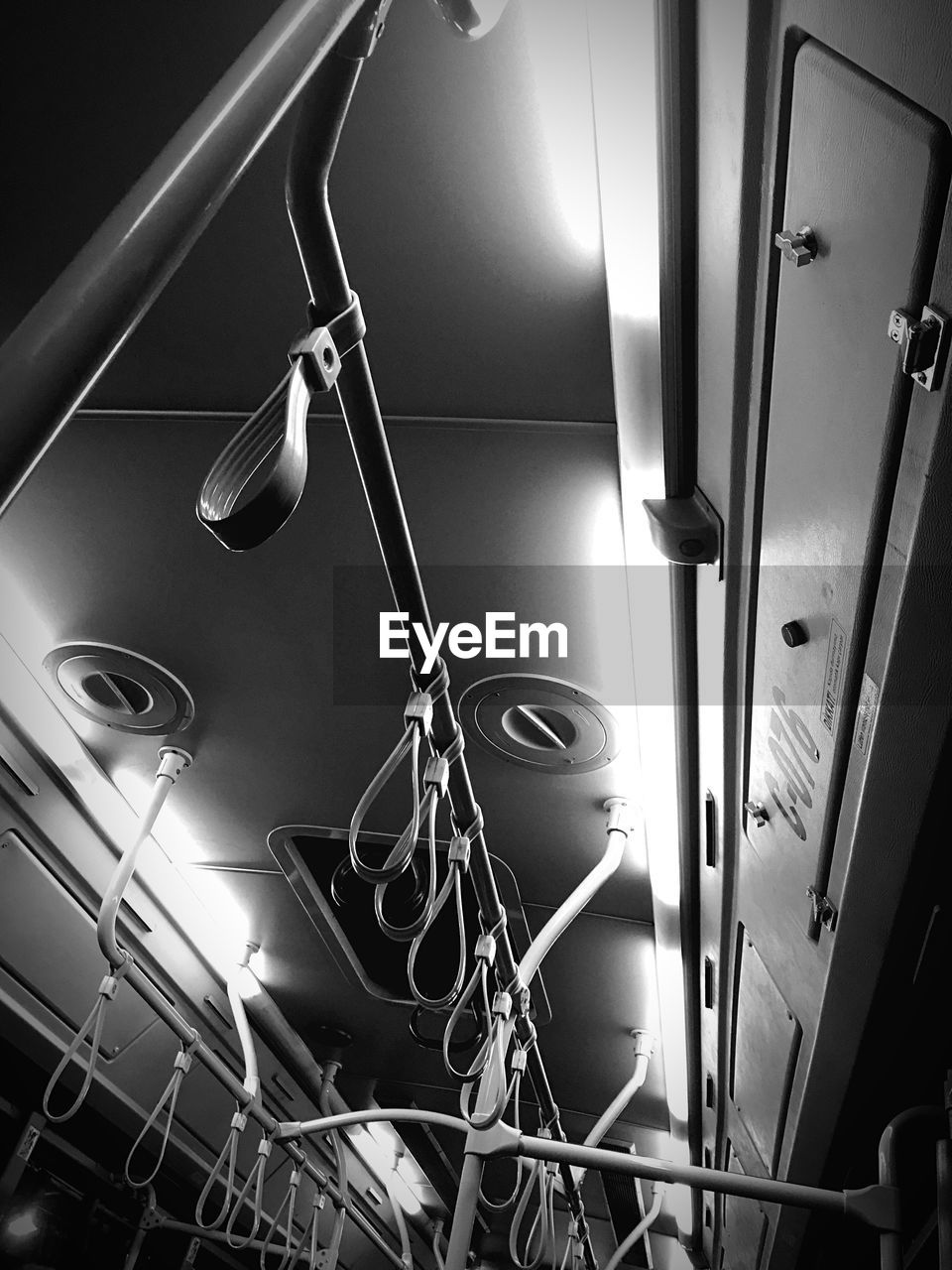 Interior of illuminated bus