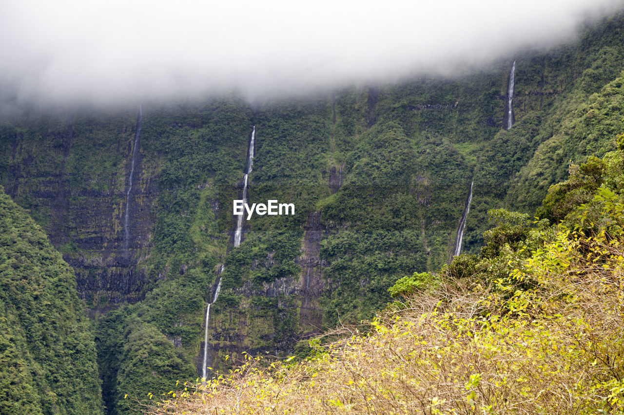 The bras d'annette waterfalls in reunion island.