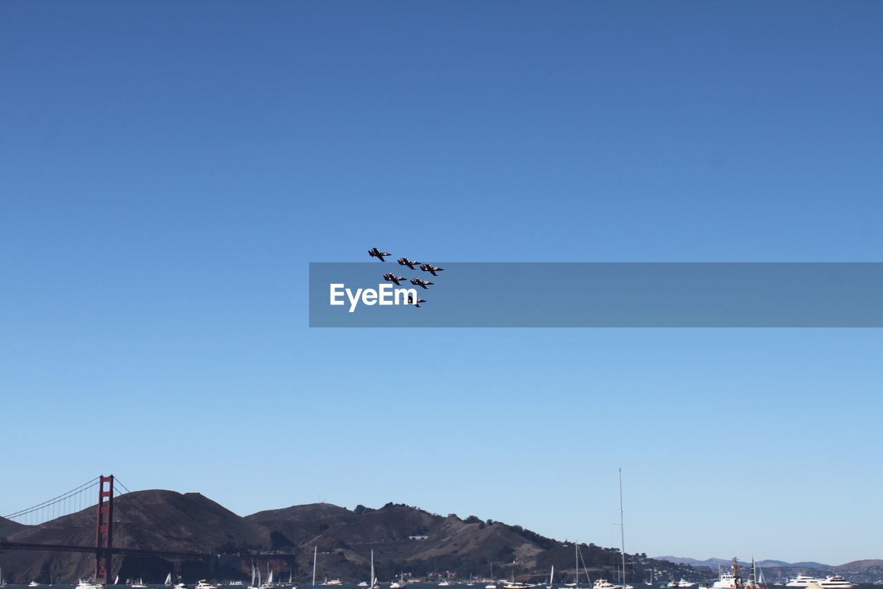 LOW ANGLE VIEW OF AIRPLANE FLYING IN CLEAR SKY