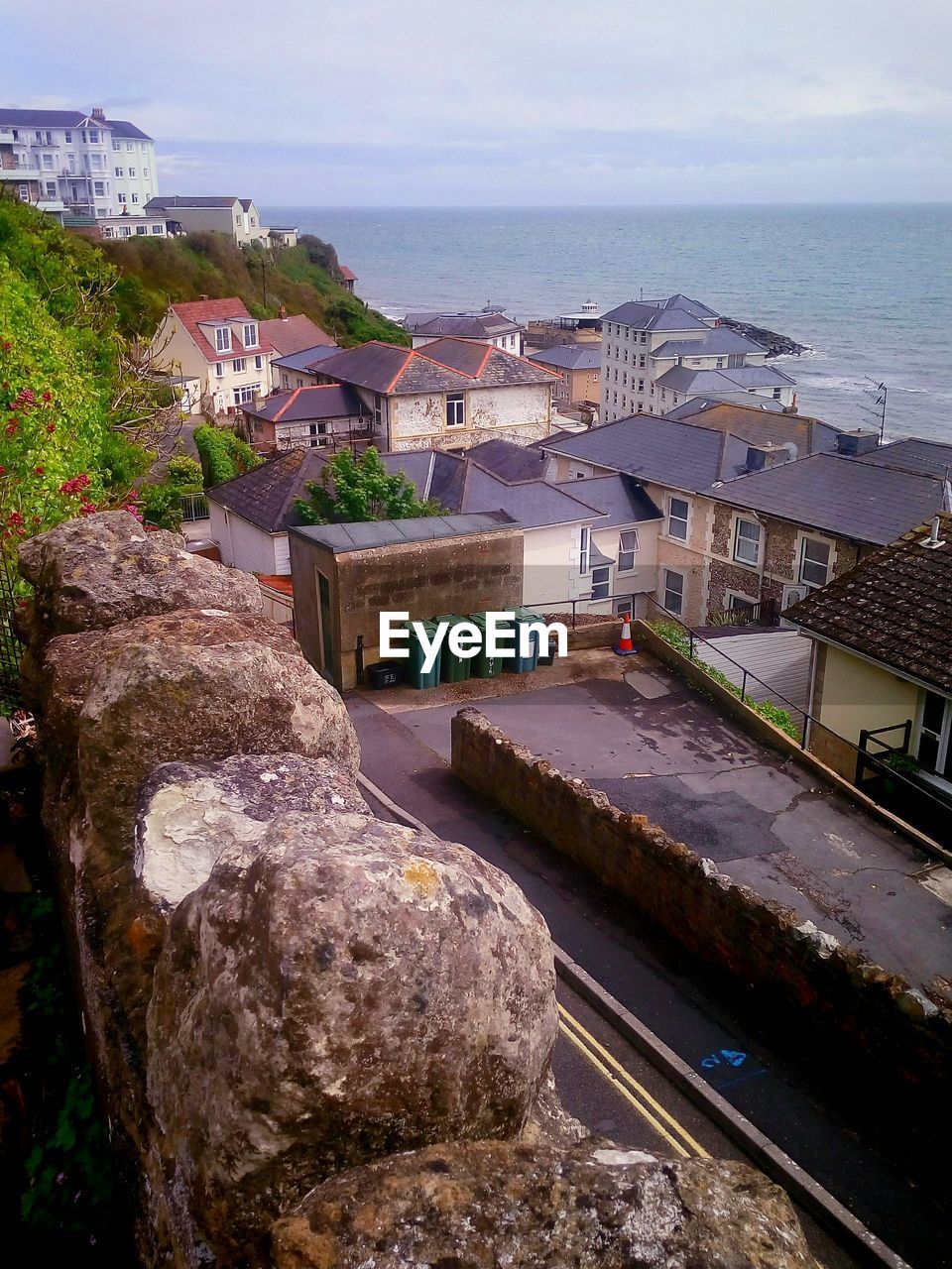 View of cityscape with sea in background