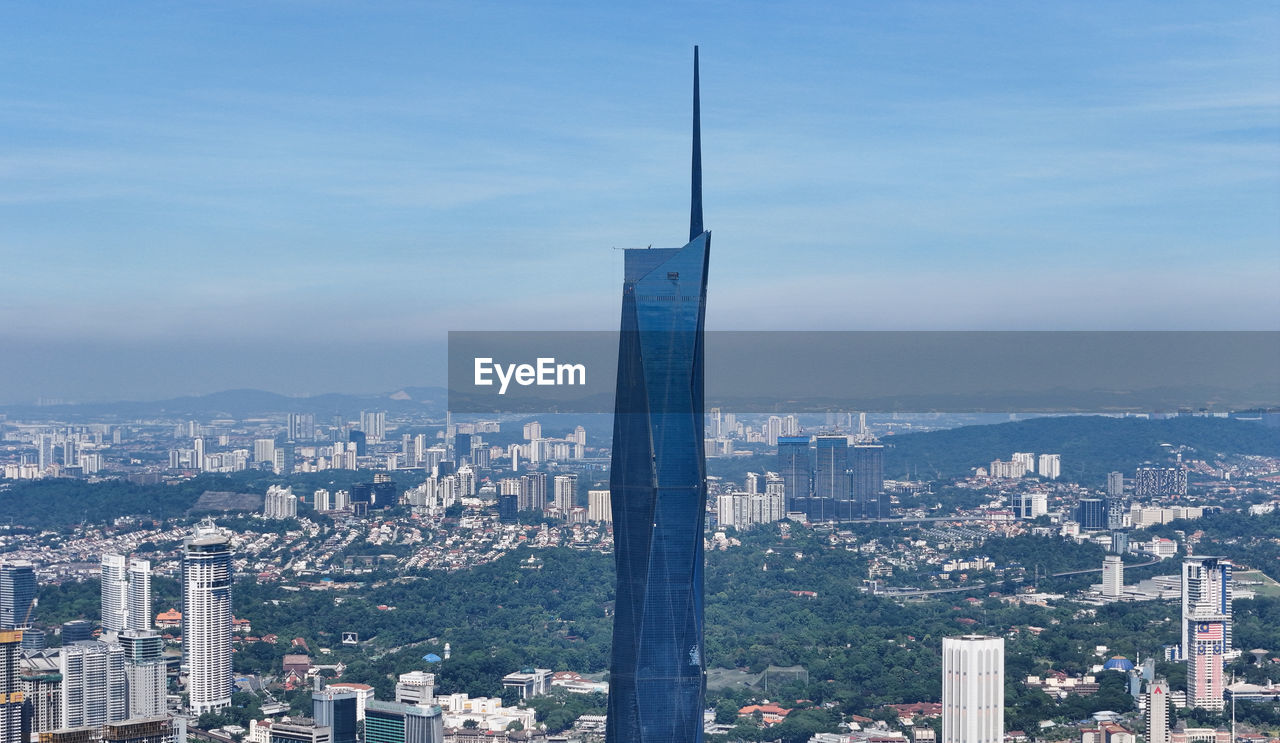 high angle view of cityscape against clear sky