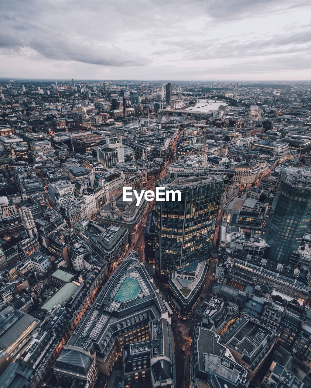 Aerial view of cityscape against sky