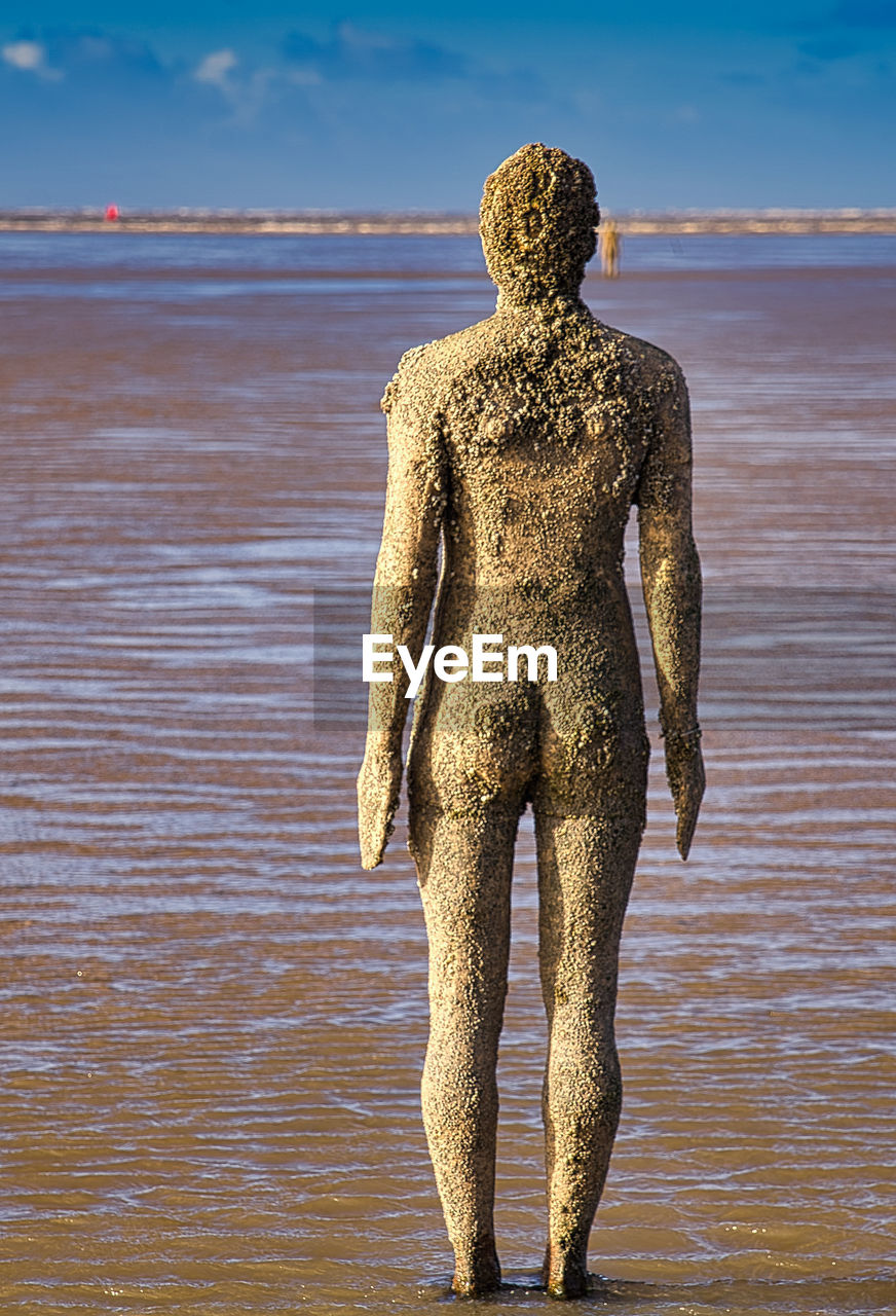 REAR VIEW OF STATUE ON SHORE