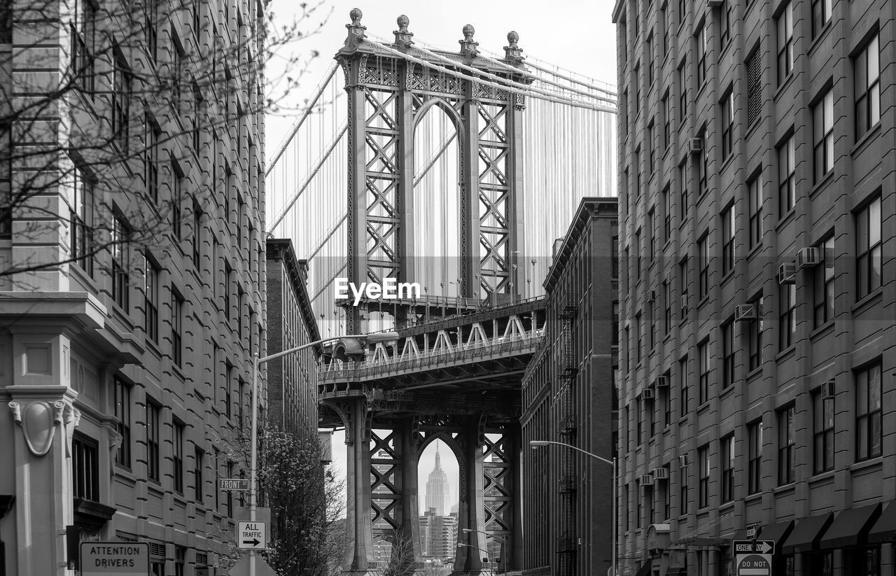 low angle view of suspension bridge