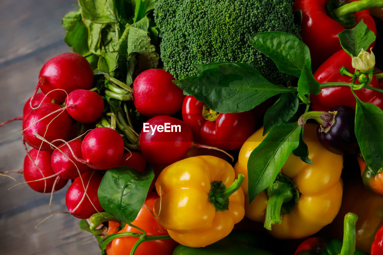 high angle view of bell peppers on table