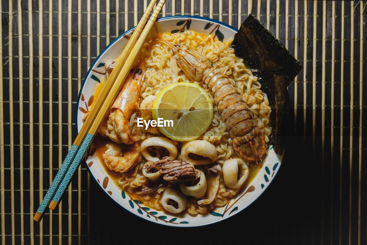 High angle view of ramen 