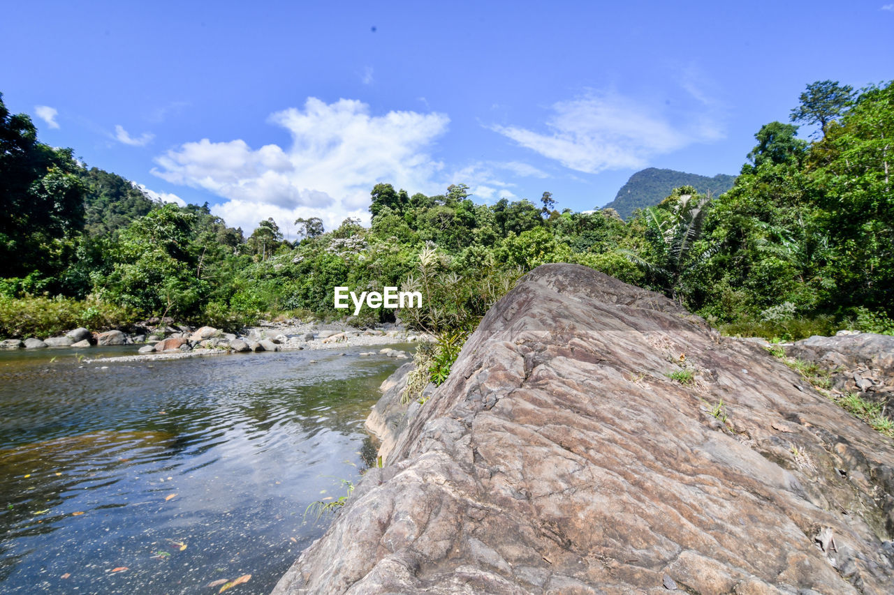 SCENIC VIEW OF RIVER AMIDST ROCKS AGAINST SKY