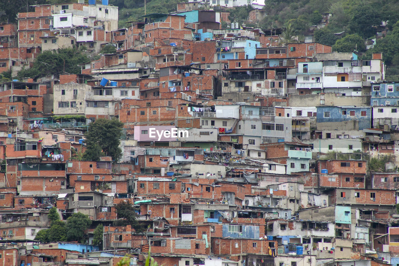 High angle view of buildings in city