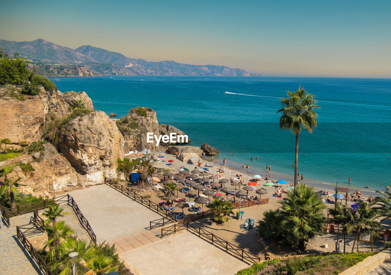 Aerial view of the beautiful beach of nerja in spain