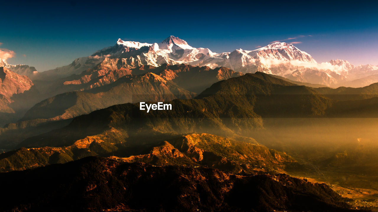 Scenic view of snowcapped mountains against sky