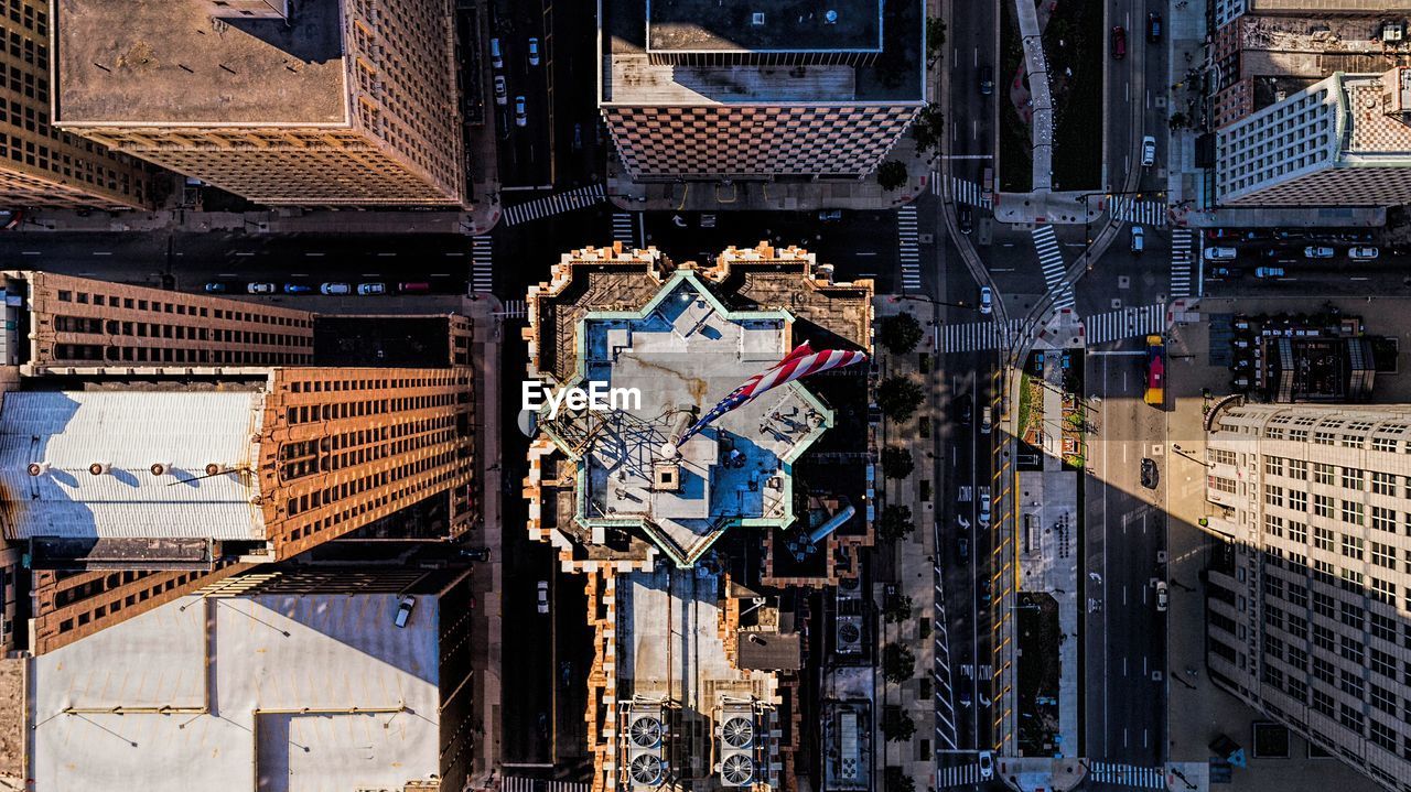 Drone shot of buildings with streets