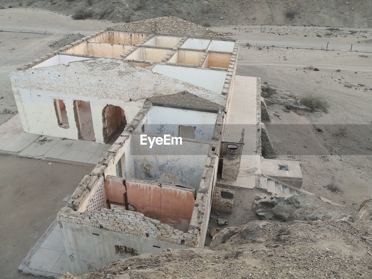 HIGH ANGLE VIEW OF ABANDONED BUILDINGS