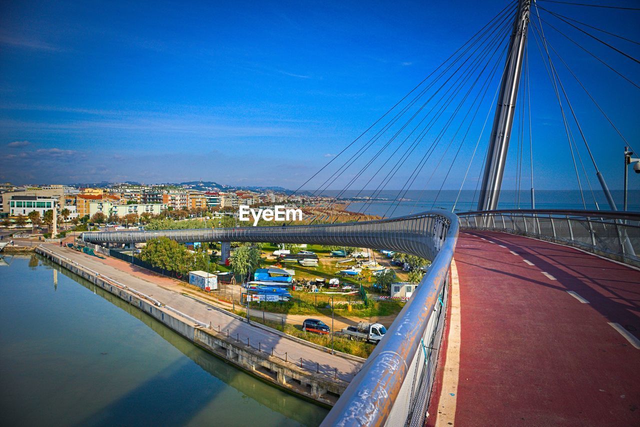 AERIAL VIEW OF BRIDGE OVER RIVER