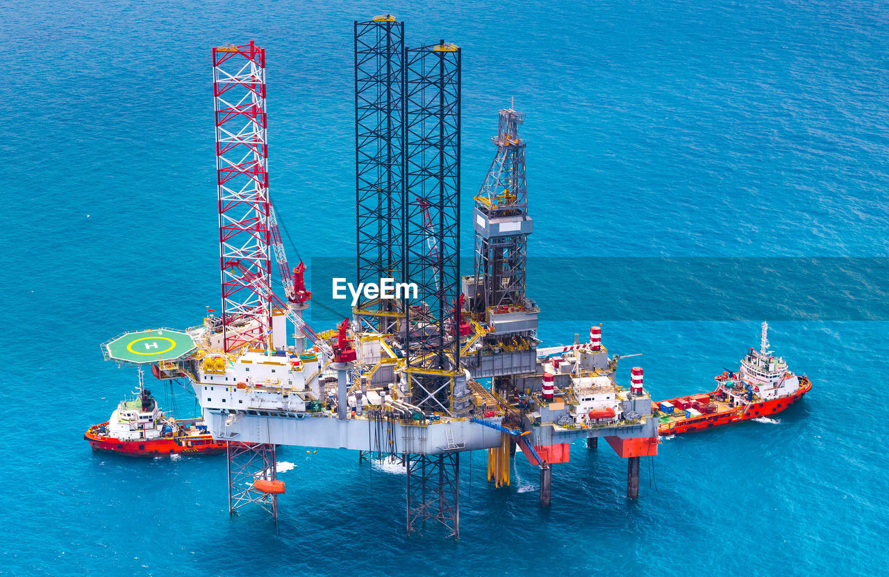 High angle view of offshore platform over sea