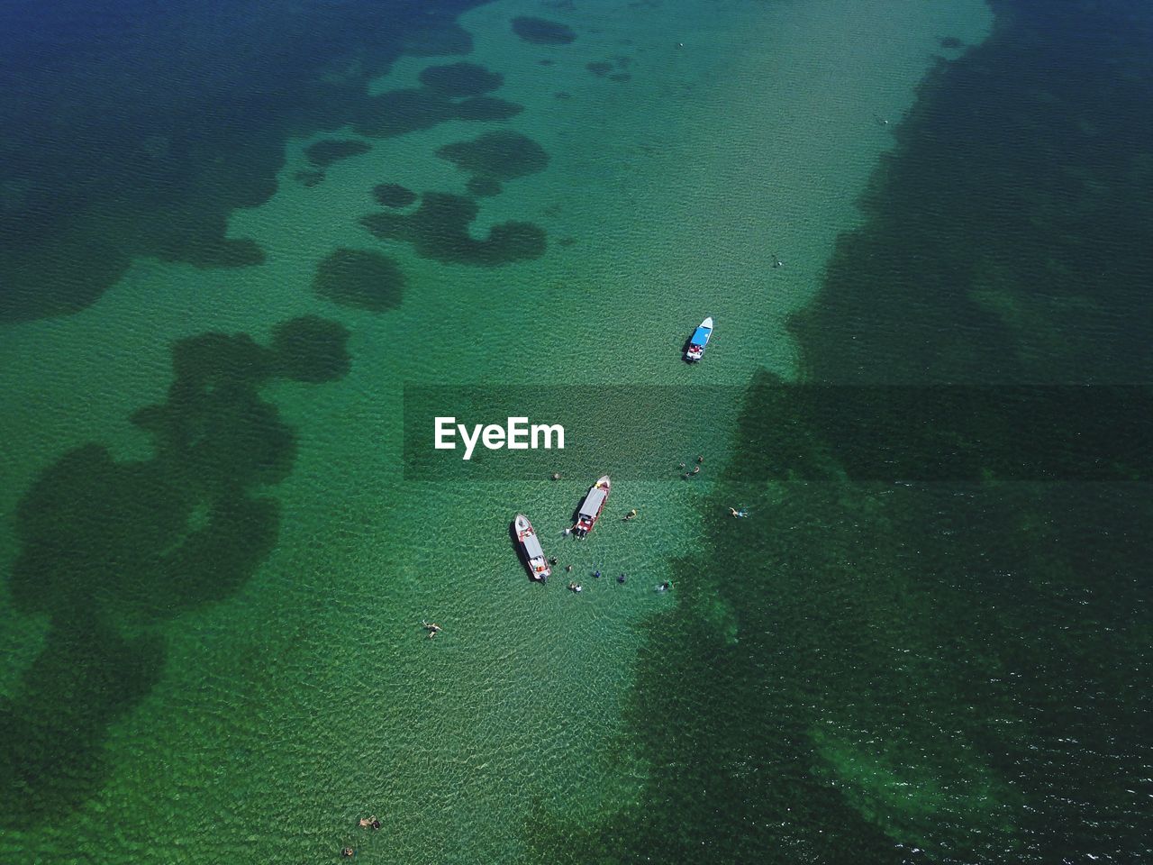 Aerial view of boats in sea