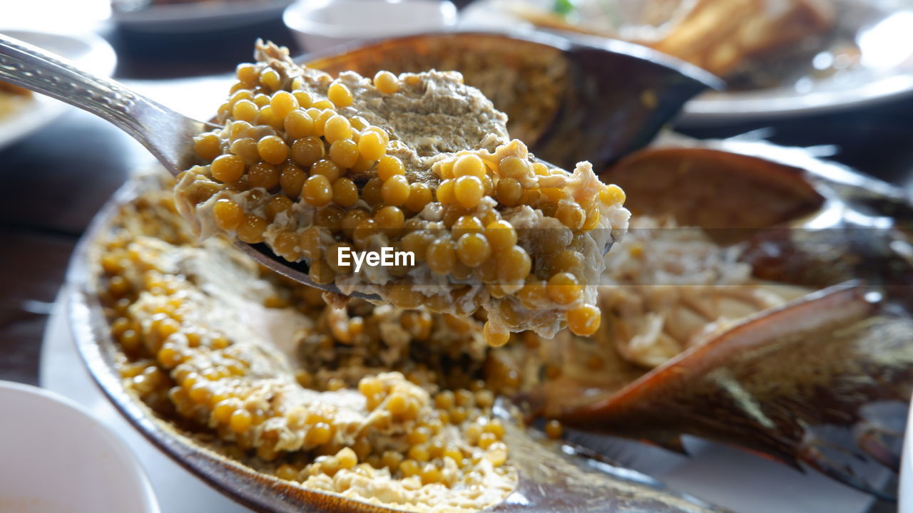 Close-up of breakfast on table