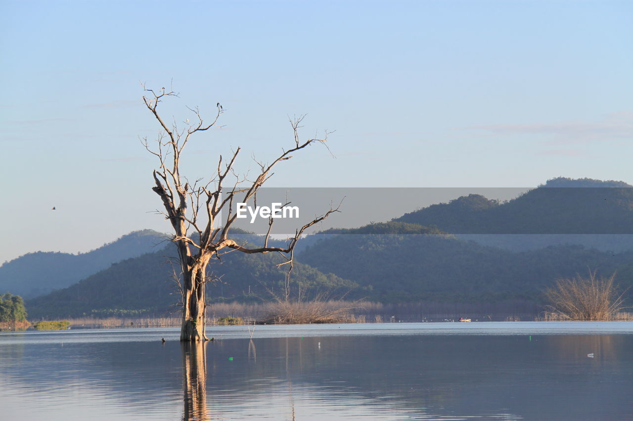 Scenic view of lake against clear sky