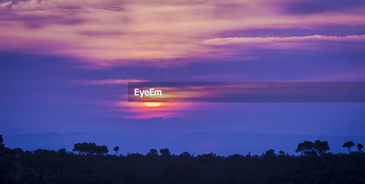 SILHOUETTE TREES ON LANDSCAPE AGAINST SKY AT SUNSET